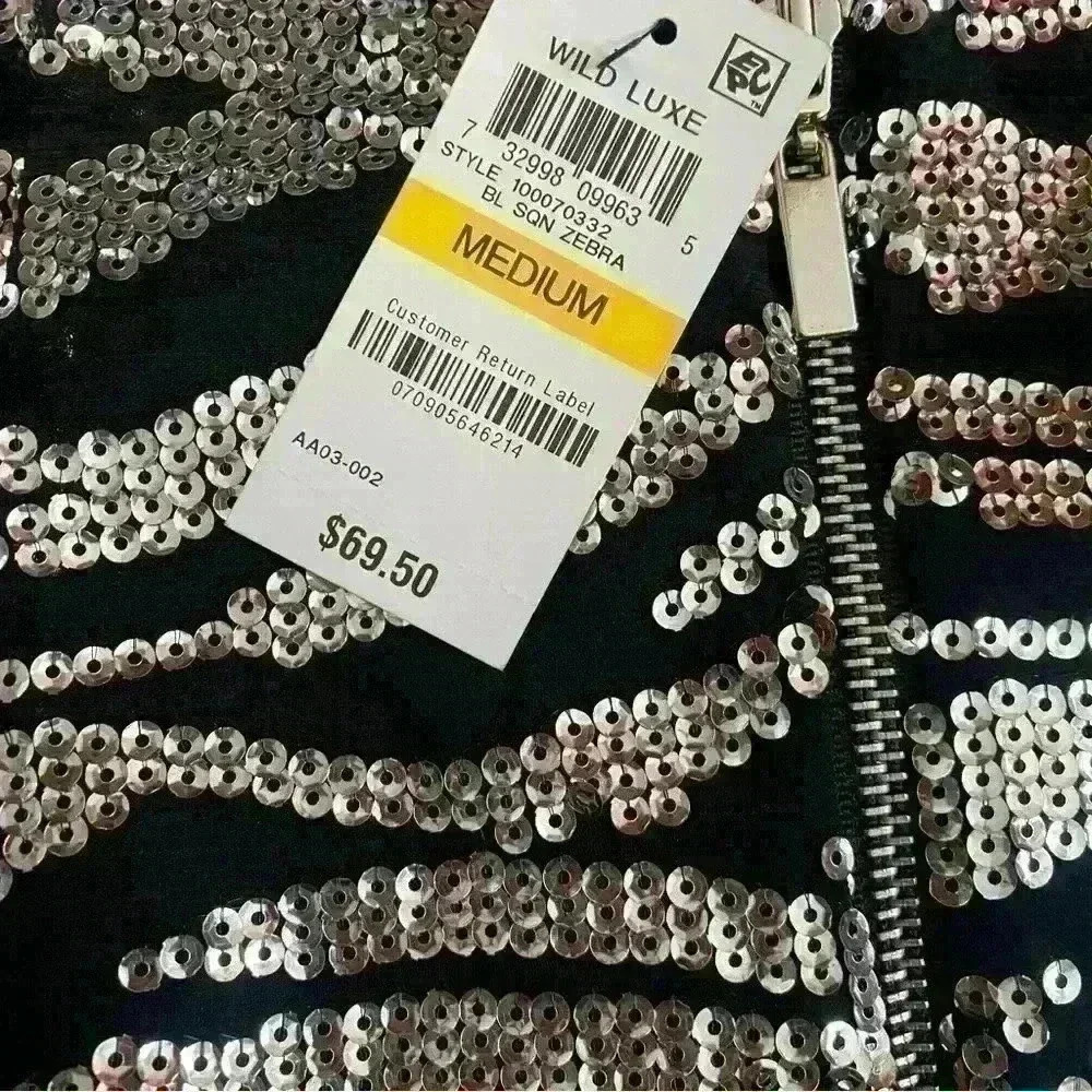 BAR 111 Sequin Black Silver skirt sz M NWT - Picture 3 of 5